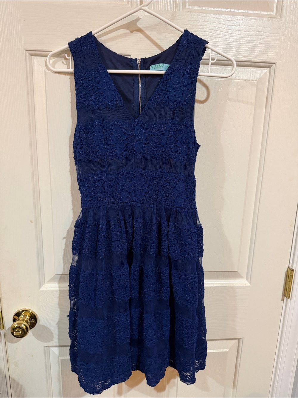 dina be Navy Lace Fit-and-Flare Sleeveless Dress